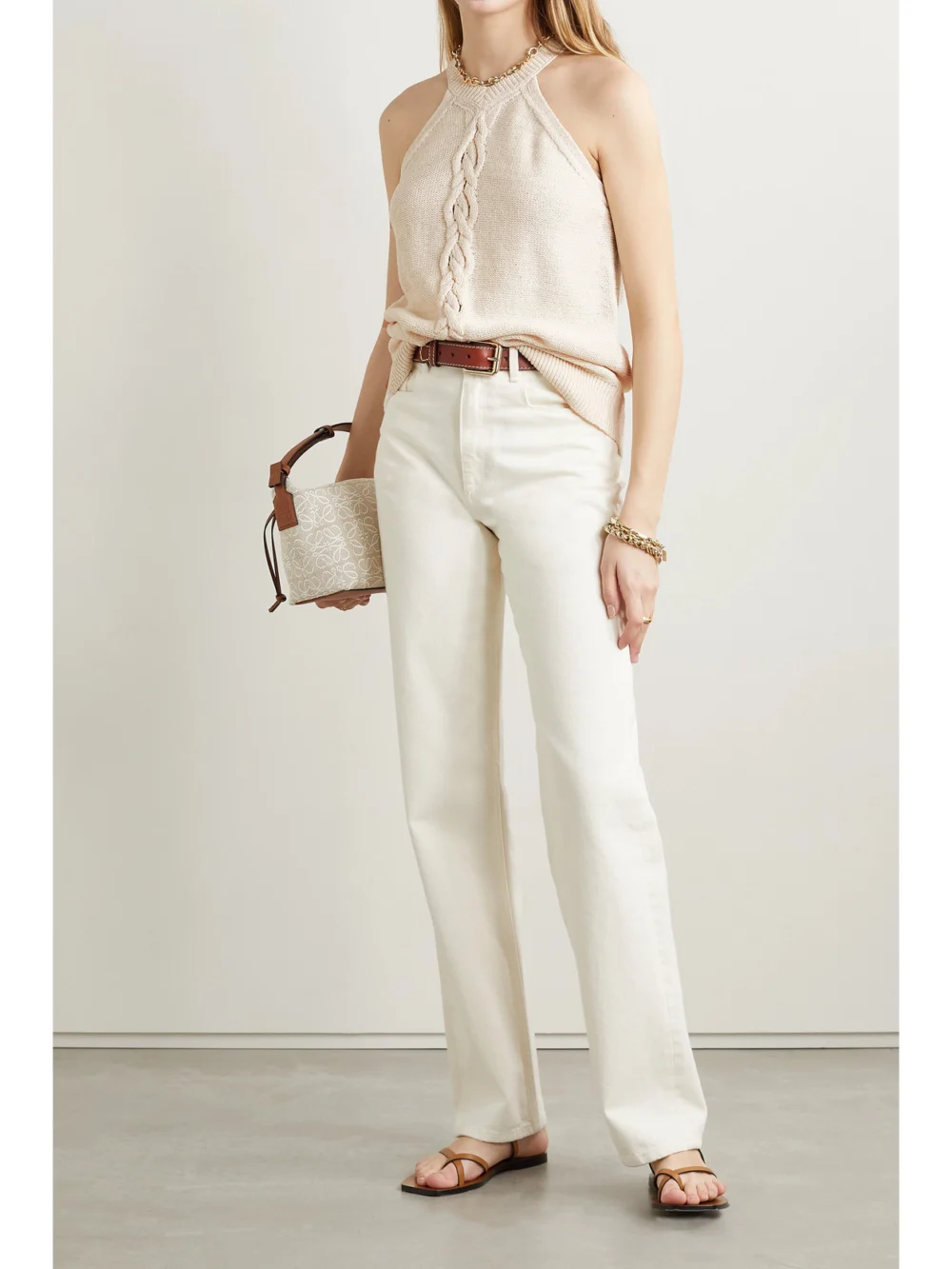 Lafayette 148 Sequin-embellished Cable-knit Linen-blend Tank, worn by a model
