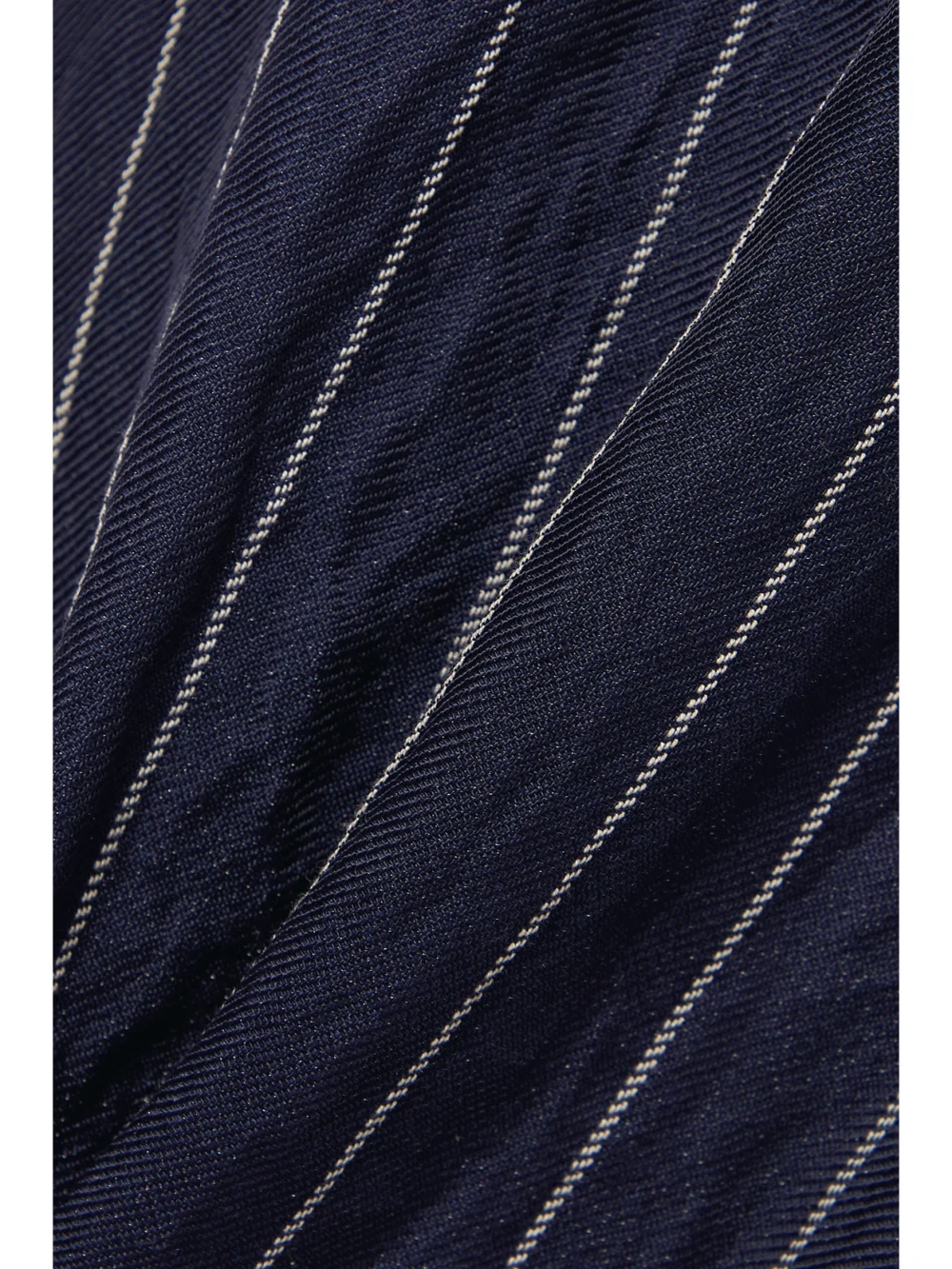 Close-up detail of the Lafayette 148 Sullivan Pinstriped Metallic Twill Straight-leg Pants