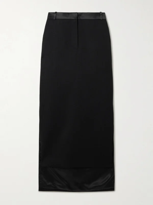 Lanvin Asymmetric Satin-trimmed Wool Skirt