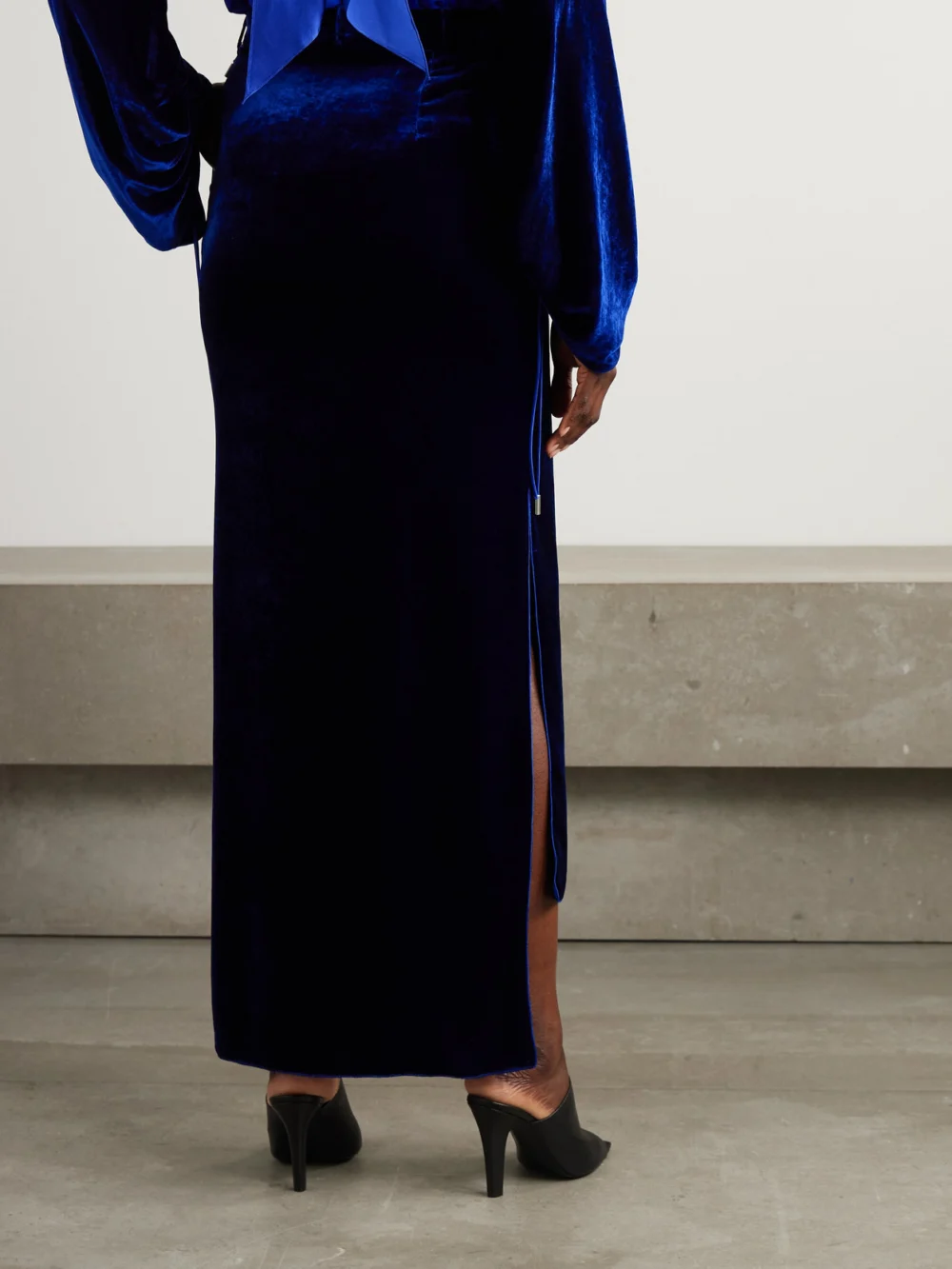 Back view of the Lanvin Asymmetric Velvet Skirt