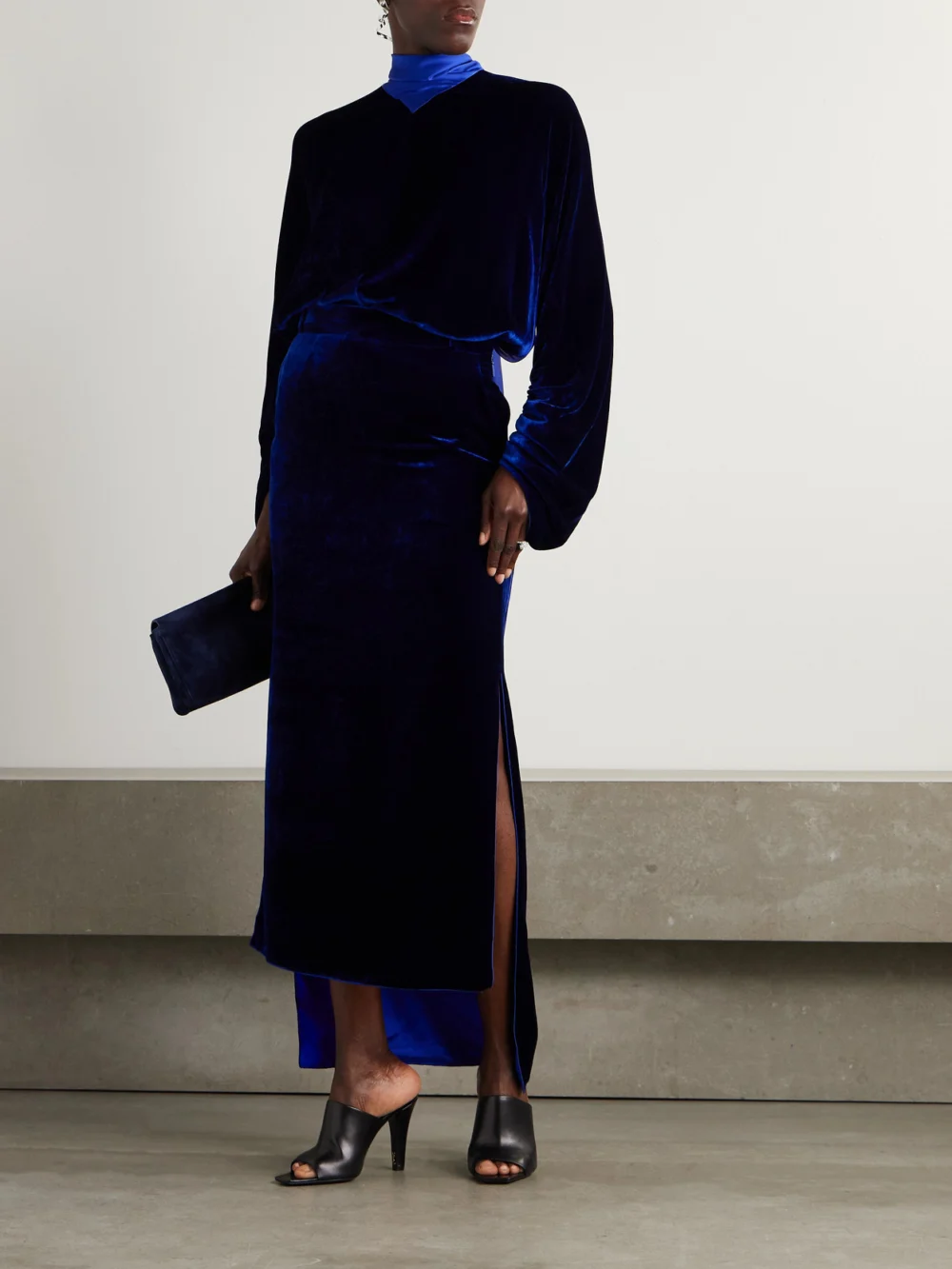 Lanvin Asymmetric Velvet Skirt, worn by a model