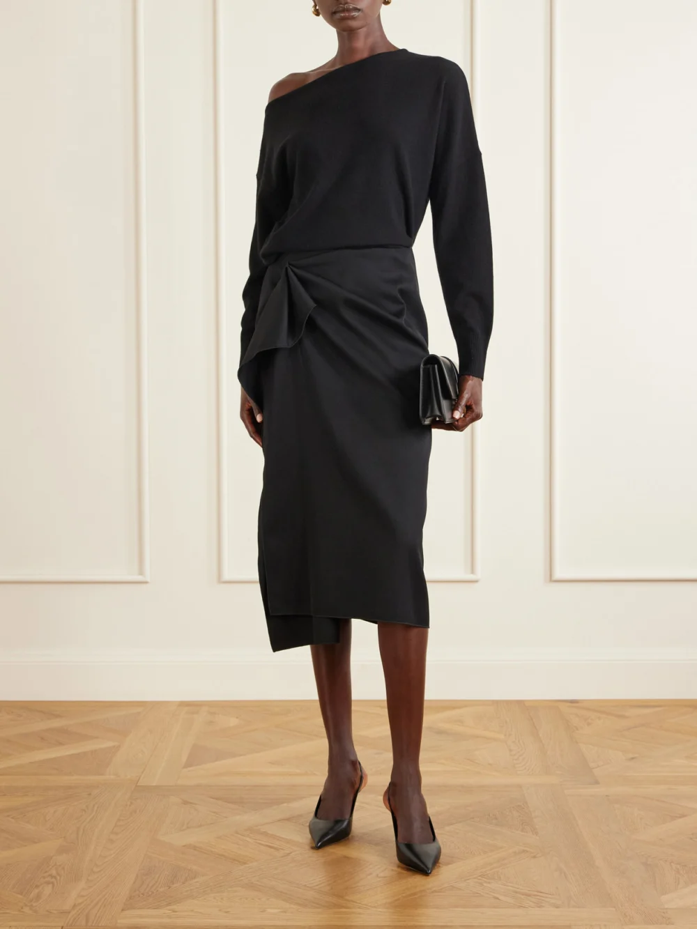 Lanvin Asymmetric Wool Midi Skirt, worn by a model