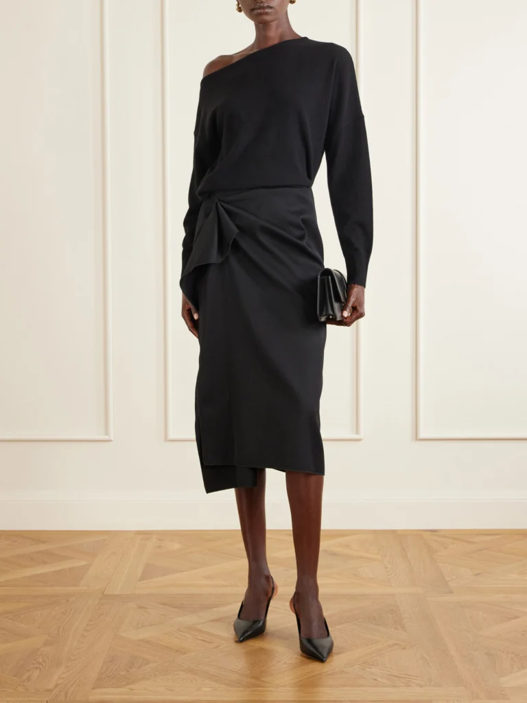 Lanvin Asymmetric Wool Midi Skirt