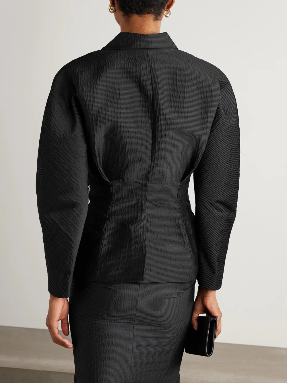 Back view of the Lanvin Belted Textured-satin Jacket