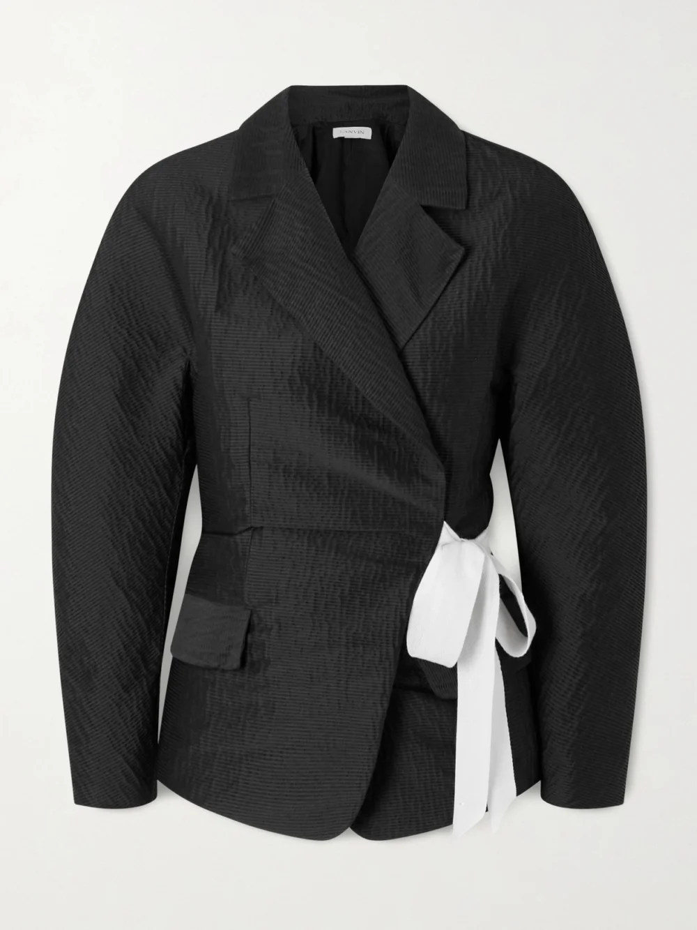 Lanvin Belted Textured-satin Jacket in black