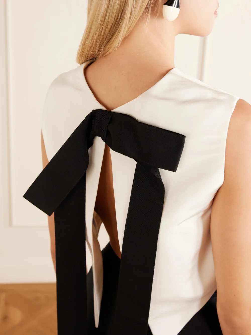Close-up detail of the Lanvin Bow-detailed Cropped Silk-cady Top