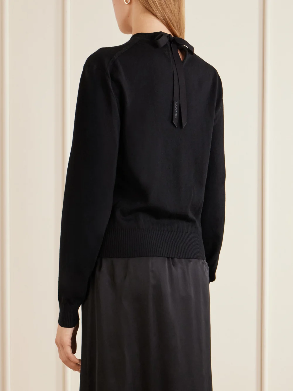 Back view of the Lanvin Bow-detailed Wool-blend Cardigan