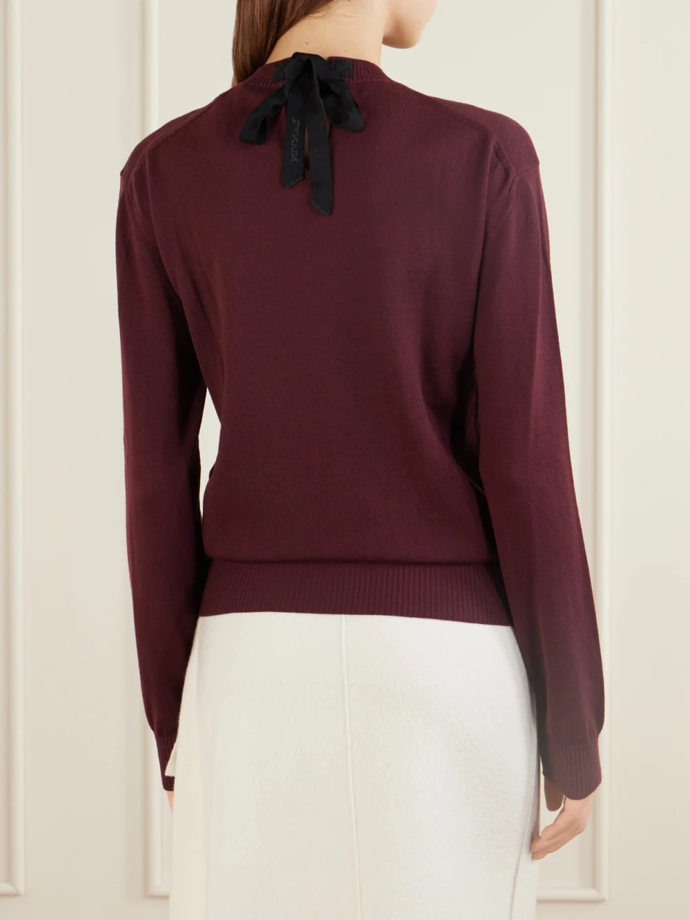 Back view of the Lanvin Bow-detailed Wool-blend Cardigan