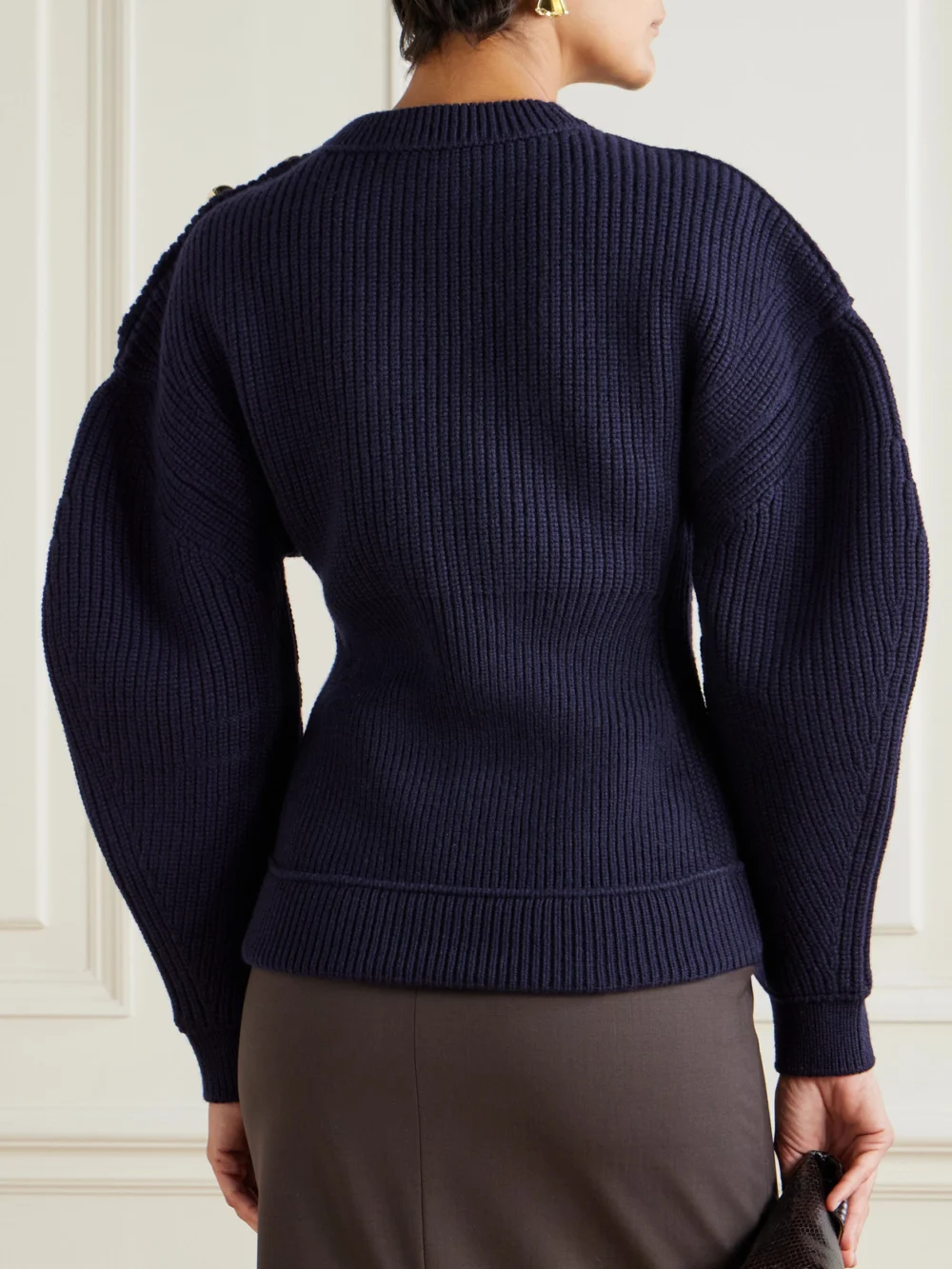 Back view of the Lanvin Button-detailed Ribbed Wool Sweater