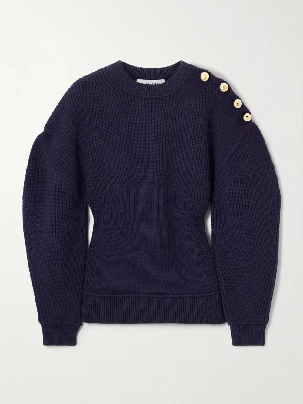 Lanvin Button-detailed Ribbed Wool Sweater in navy
