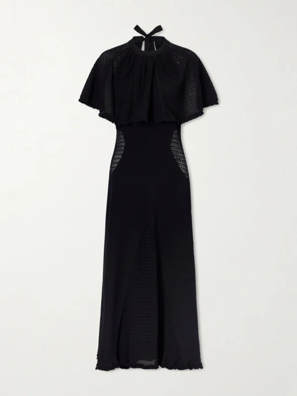 Lanvin Cape-effect Open-knit and Jersey Midi Dress