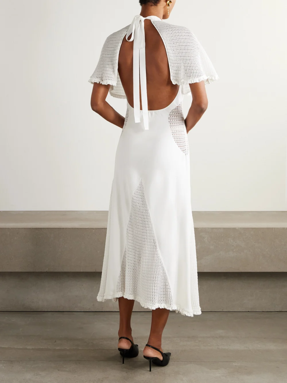 Back view of the Lanvin Cape-effect Open-knit and Jersey Midi Dress