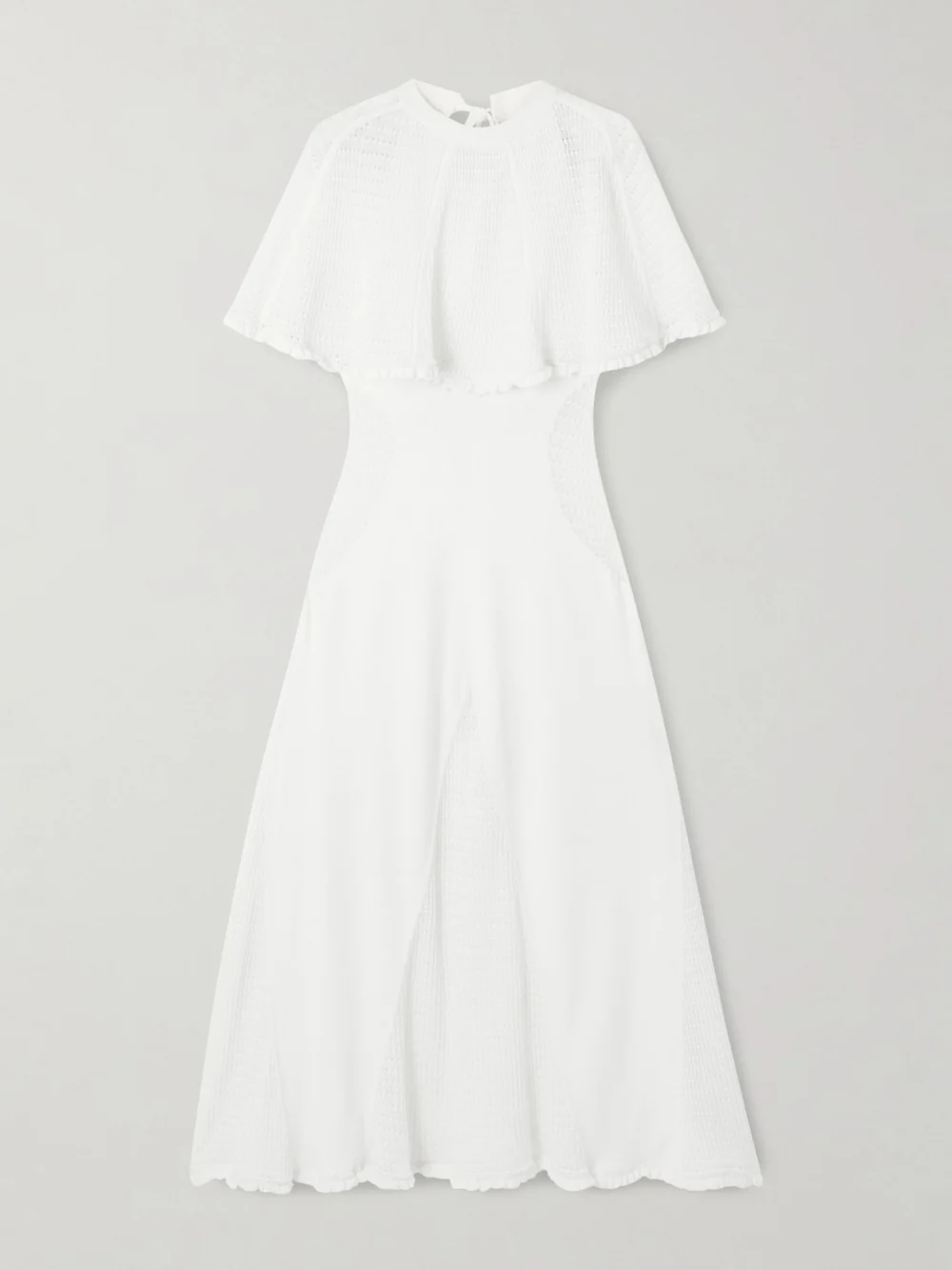 Lanvin Cape-effect Open-knit and Jersey Midi Dress in white