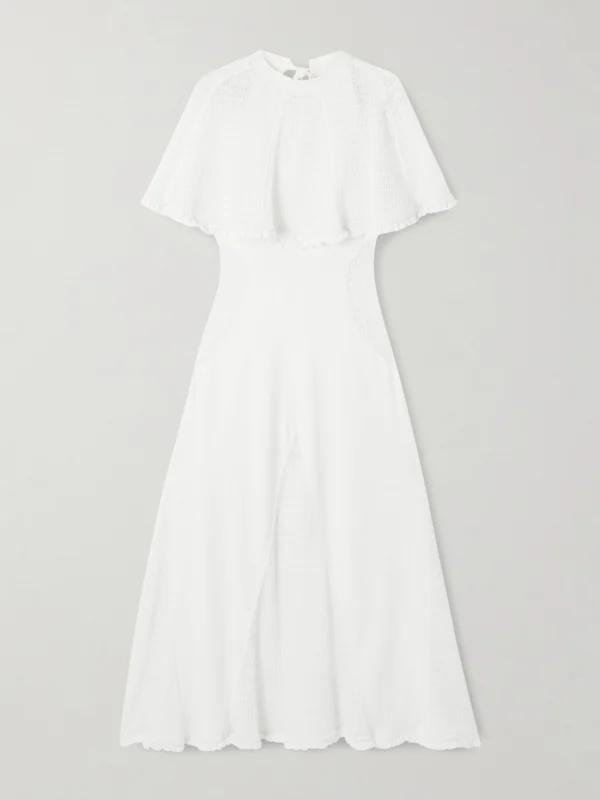 Lanvin Cape-effect Open-knit and Jersey Midi Dress