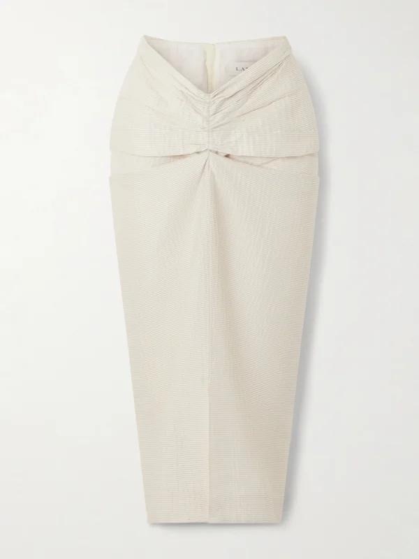 Lanvin Draped Satin-jacquard Midi Skirt