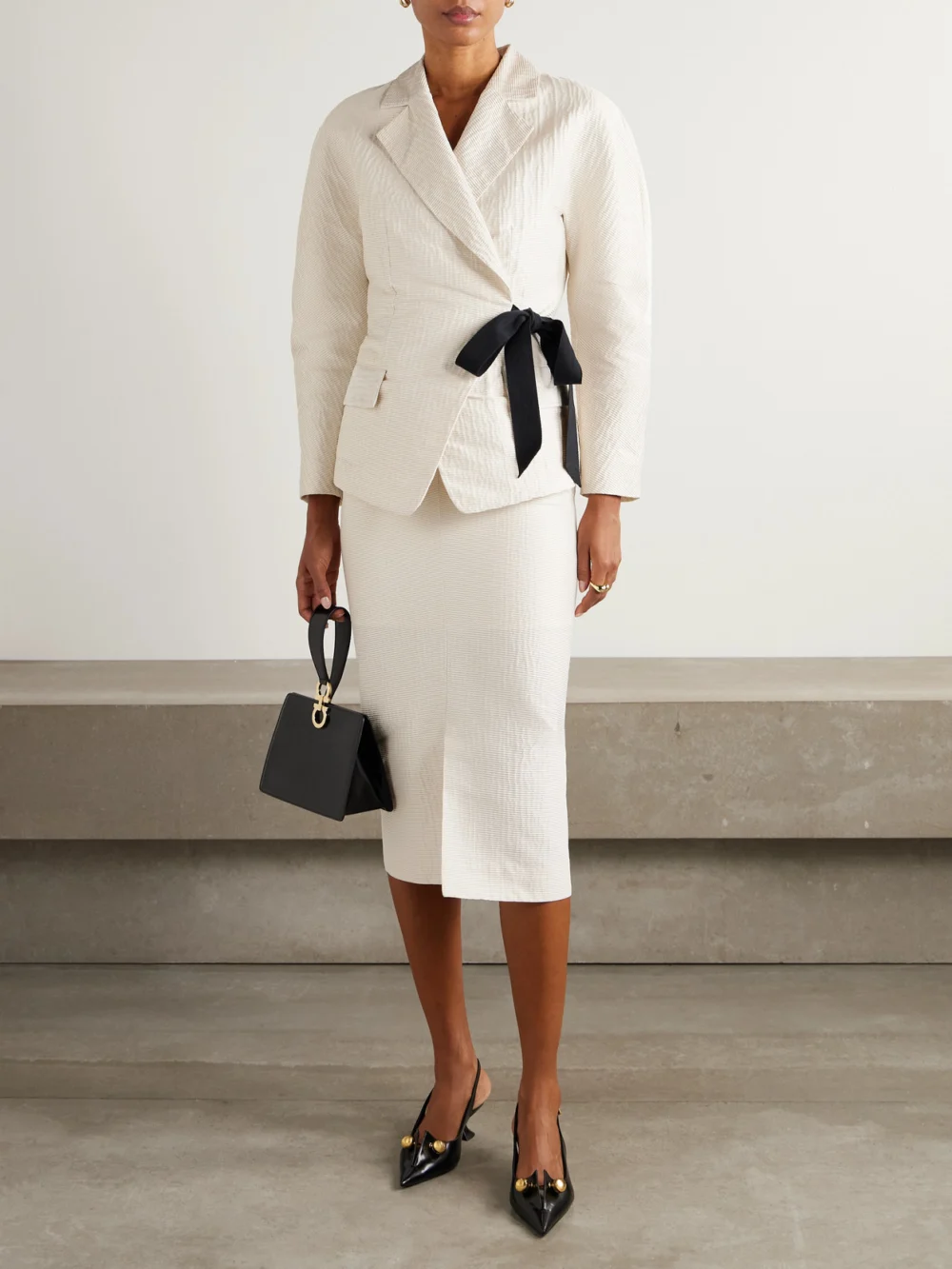 Lanvin Draped Satin-jacquard Midi Skirt, worn by a model