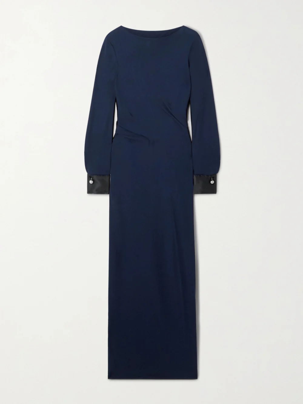Lanvin Draped Satin-trimmed Crepe Maxi Dress in navy