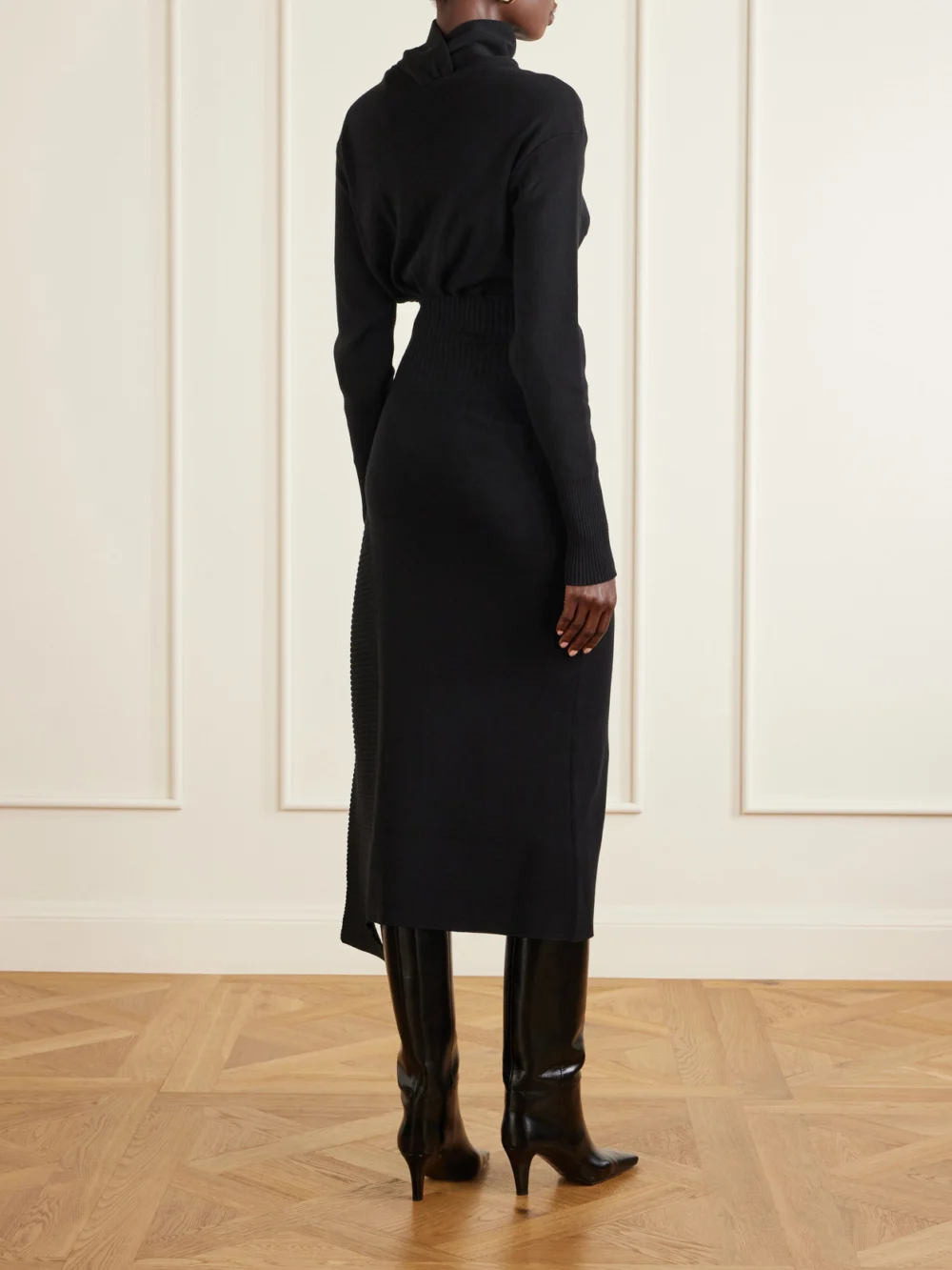 Back view of the Lanvin Embellished Wool and Cashmere-blend Turtleneck Midi Dress