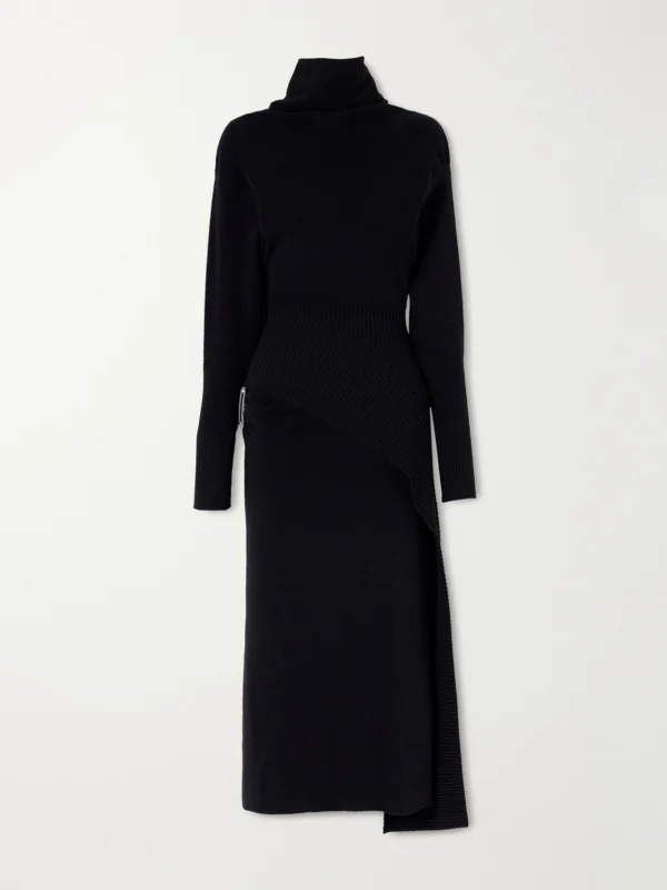 Lanvin Embellished Wool and Cashmere-blend Turtleneck Midi Dress