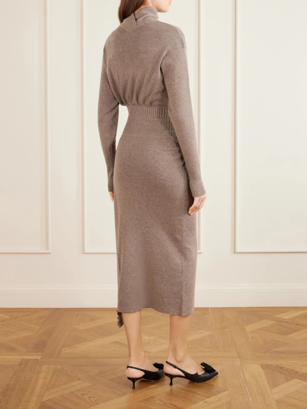 Back view of the Lanvin Embellished Wool-blend Turtleneck Midi Dress