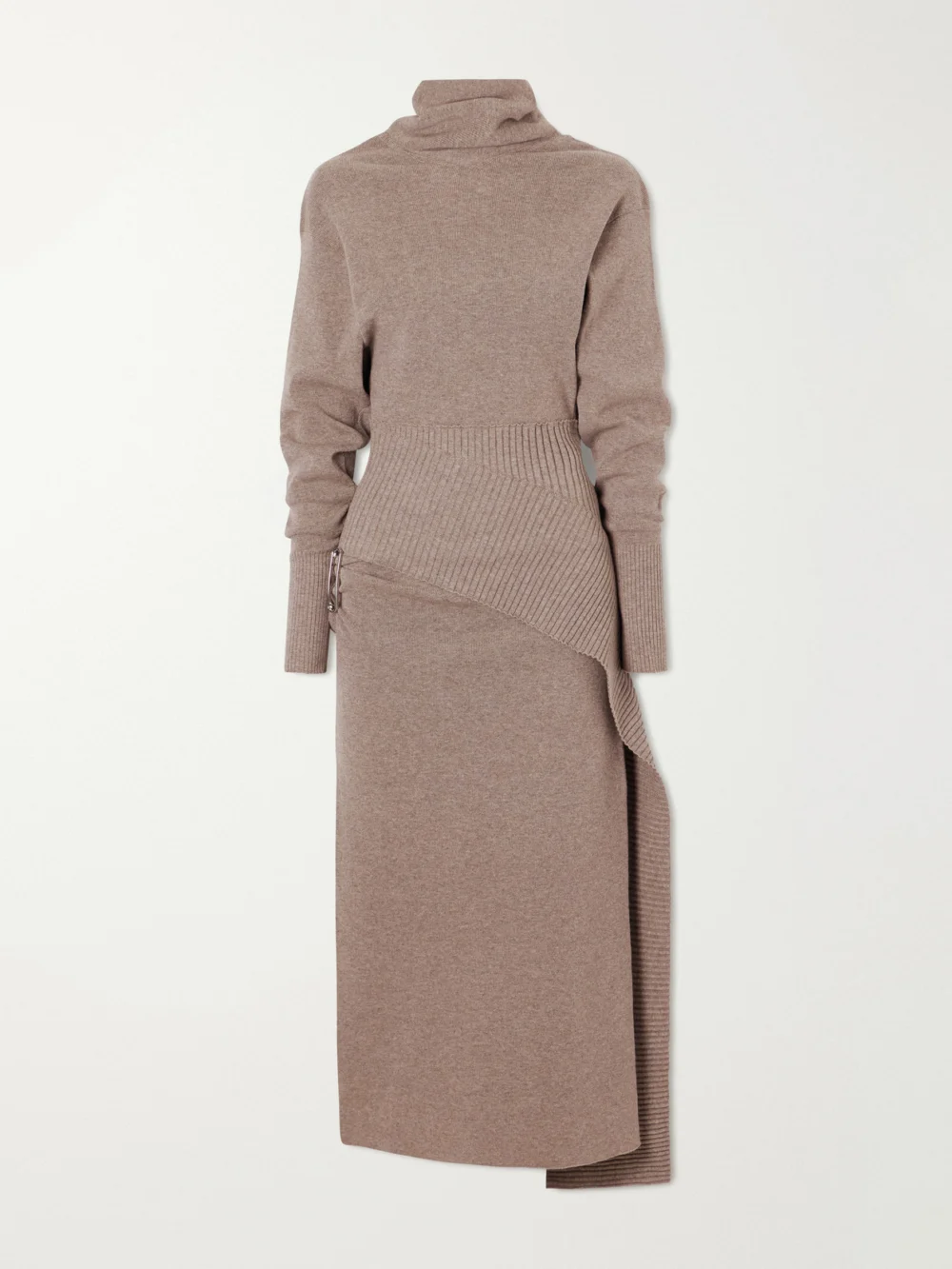 Lanvin Embellished Wool-blend Turtleneck Midi Dress in brown