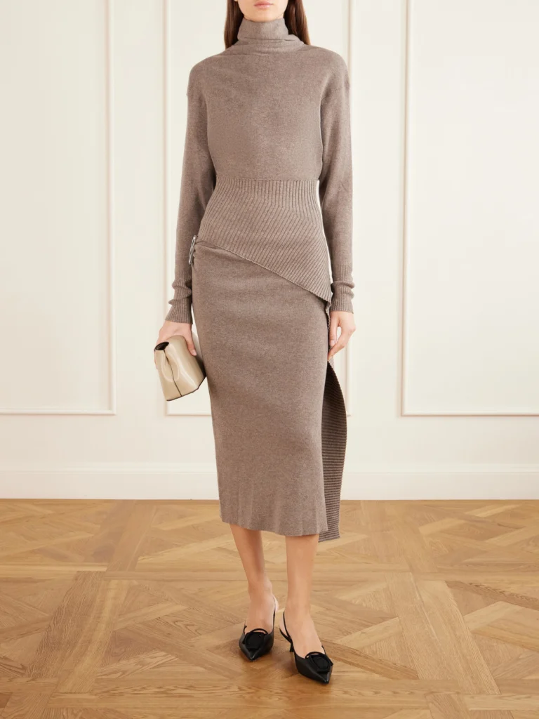 Lanvin Embellished Wool-blend Turtleneck Midi Dress