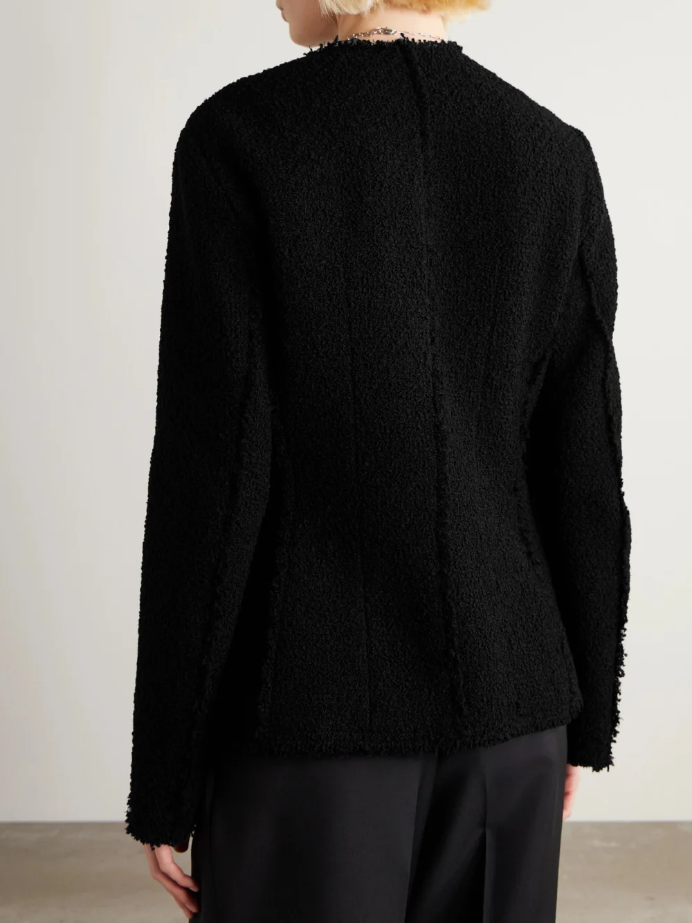 Back view of the Lanvin Fringed Wool-blend Bouclé Jacket