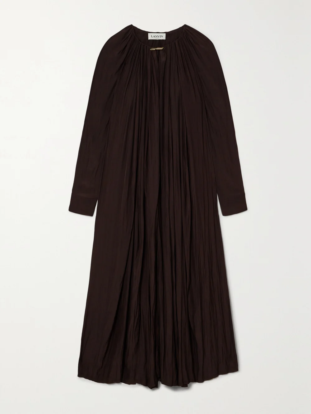 Lanvin Gathered Charmeuse Maxi Dress in dark brown