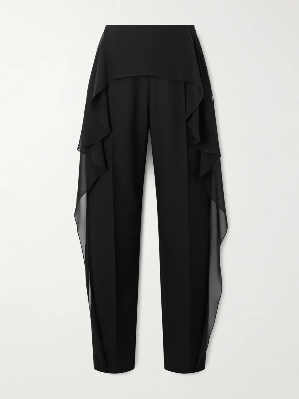 Lanvin Layered Wool-twill and Ruffled Silk-chiffon Slim-leg Pants in black