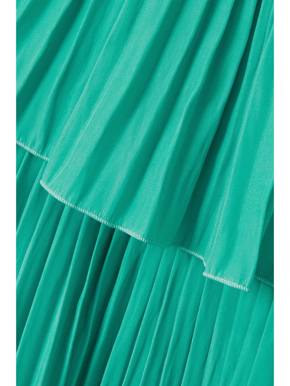 Close-up detail of the Lanvin One-shoulder Tiered Ruffled Charmeuse Mini Dress
