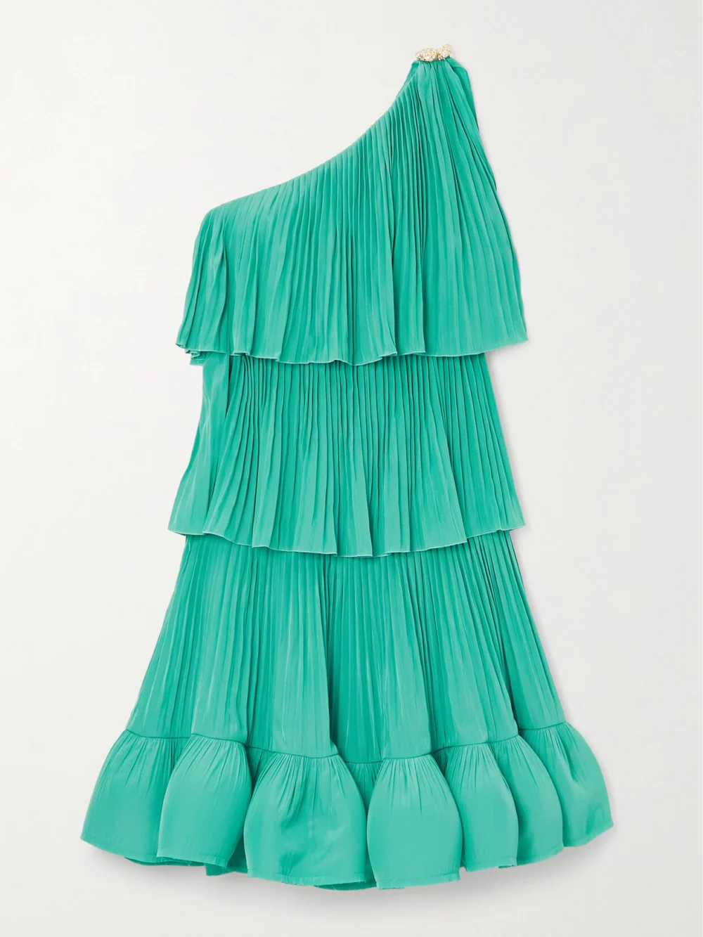 Lanvin One-shoulder Tiered Ruffled Charmeuse Mini Dress in blue
