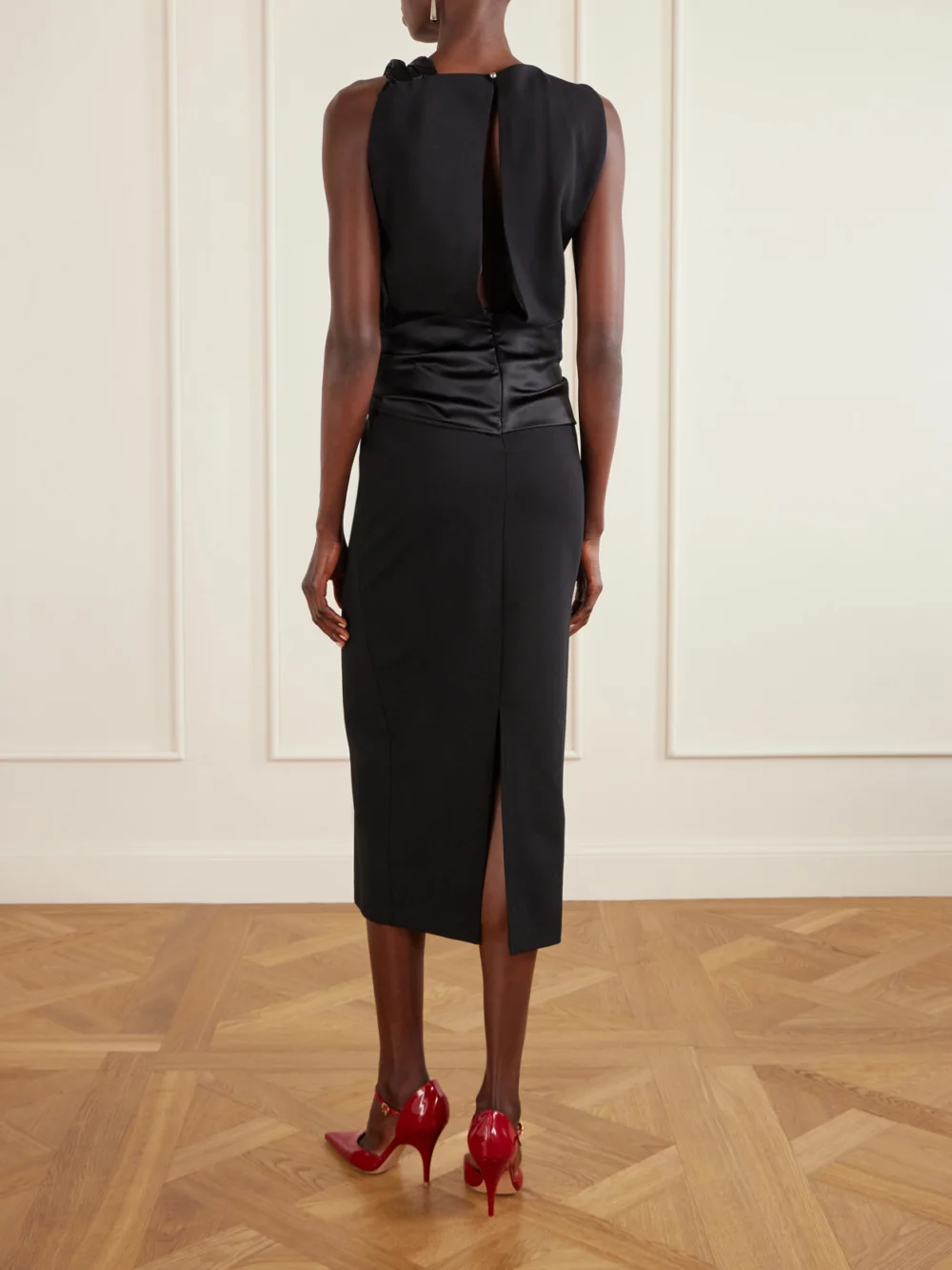Back view of the Lanvin Open-back Draped Satin-trimmed Jersey Midi Dress