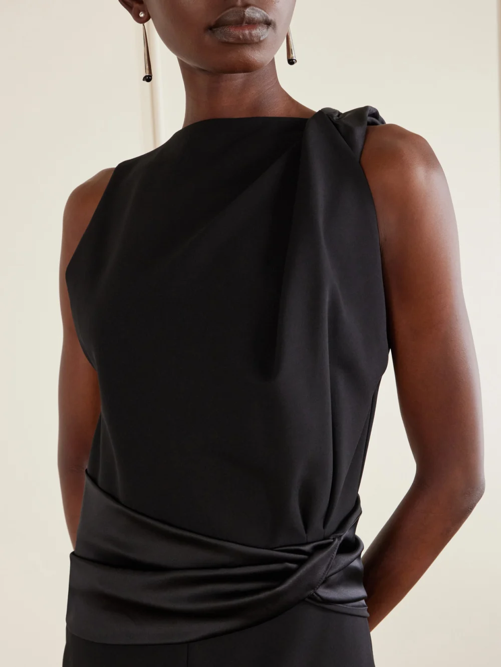 Close-up detail of the Lanvin Open-back Draped Satin-trimmed Jersey Midi Dress