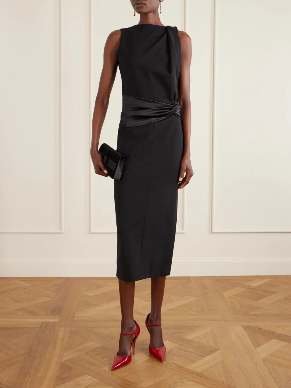 Lanvin Open-back Draped Satin-trimmed Jersey Midi Dress, worn by a model