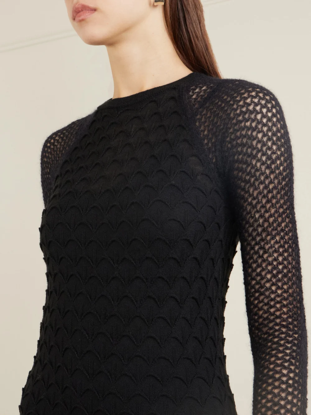 Close-up detail of the Lanvin Open-knit Wool Maxi Dress