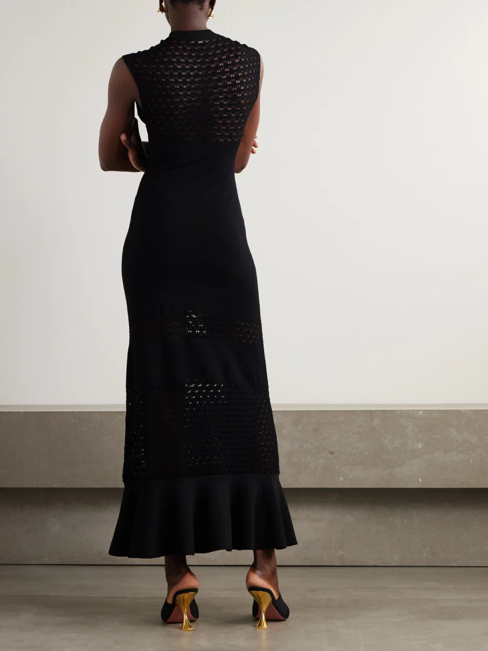 Back view of the Lanvin Paneled Knitted Midi Dress