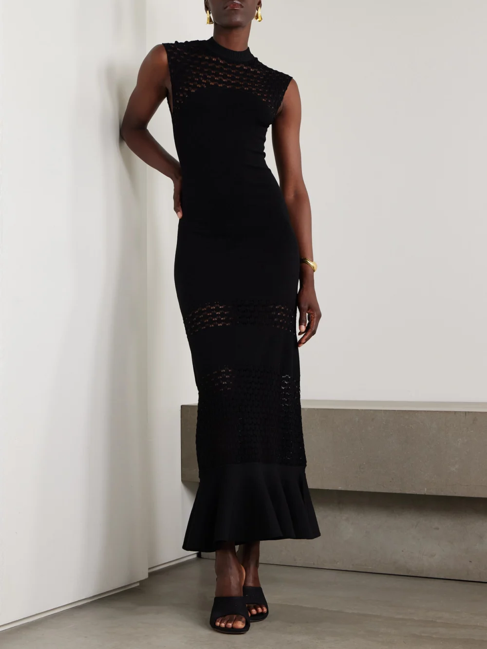 Lanvin Paneled Knitted Midi Dress, worn by a model
