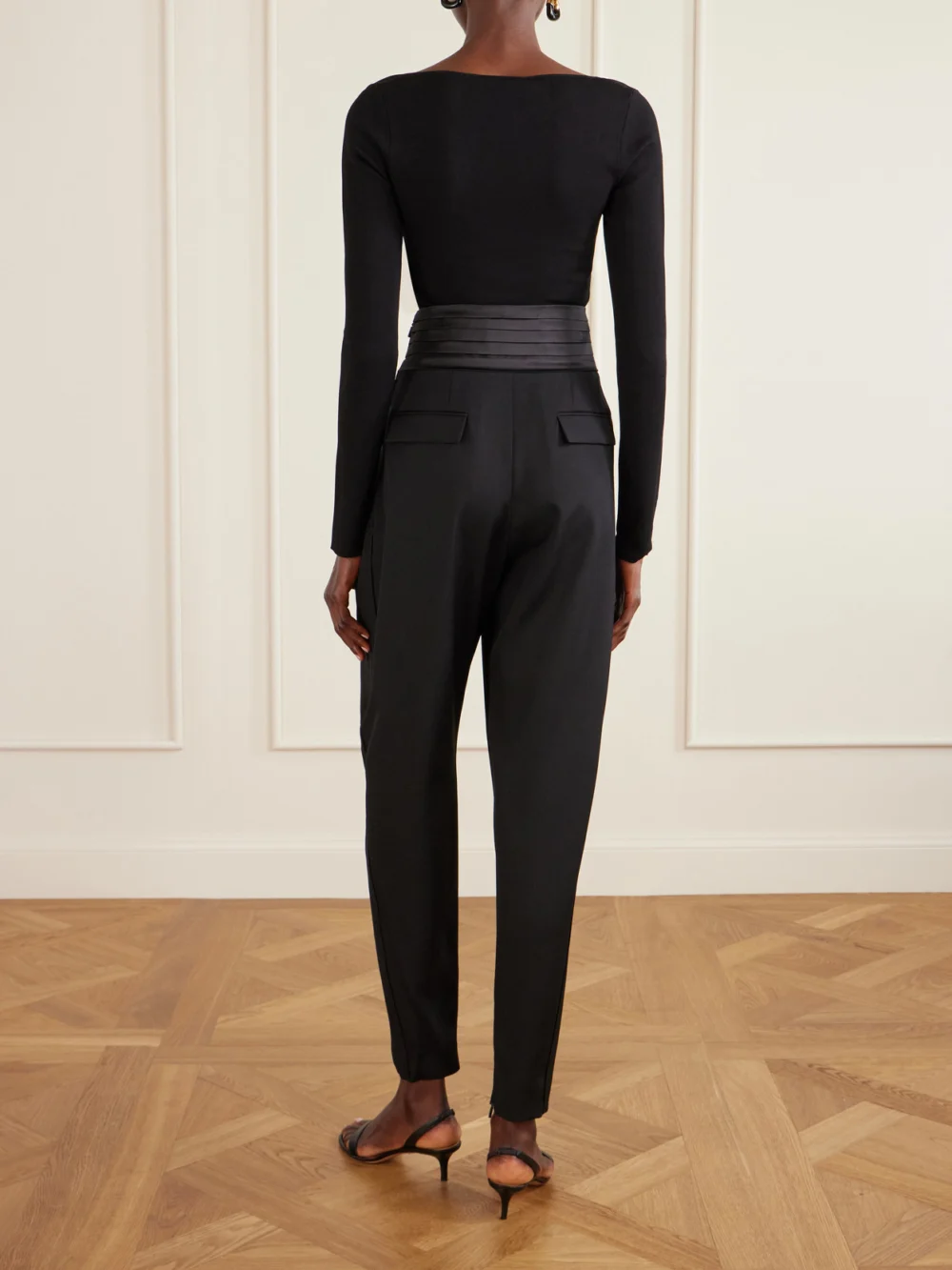 Back view of the Lanvin Pleated Charmeuse and Draped Wool Tapered Pants