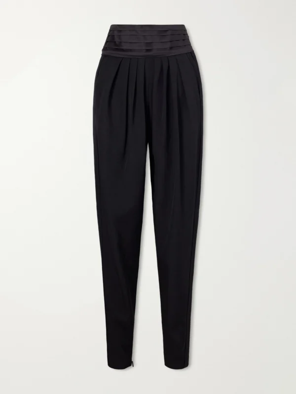Lanvin Pleated Charmeuse and Draped Wool Tapered Pants