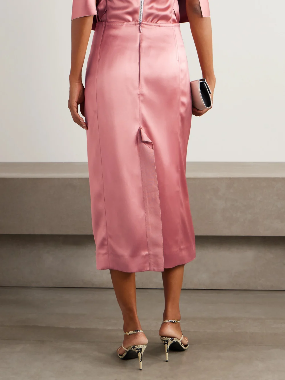 Back view of the Lanvin Pleated Satin Midi Skirt