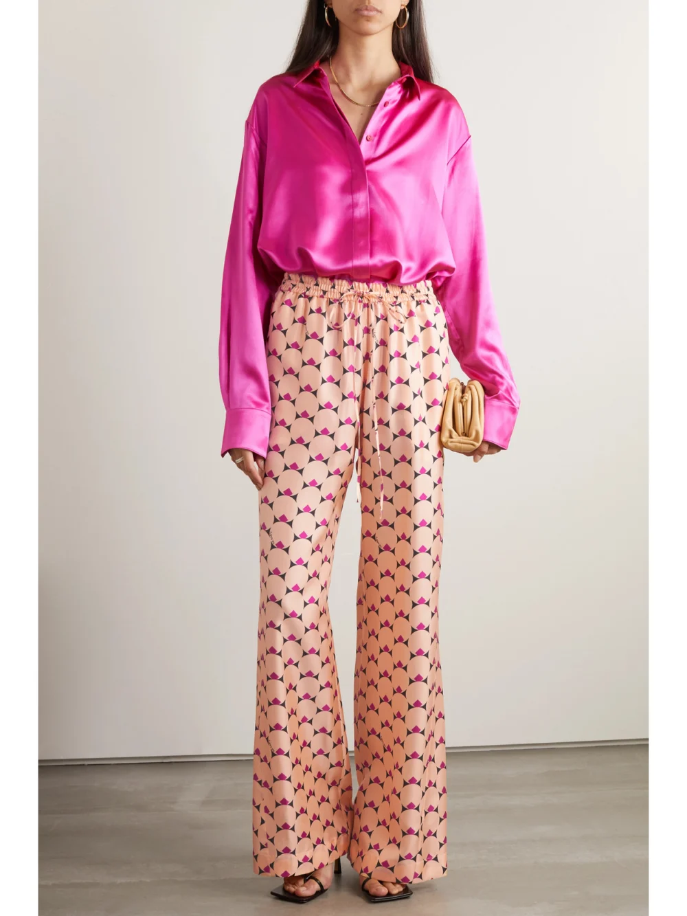 Lanvin Printed Silk-twill Wide-leg Pants, worn by a model