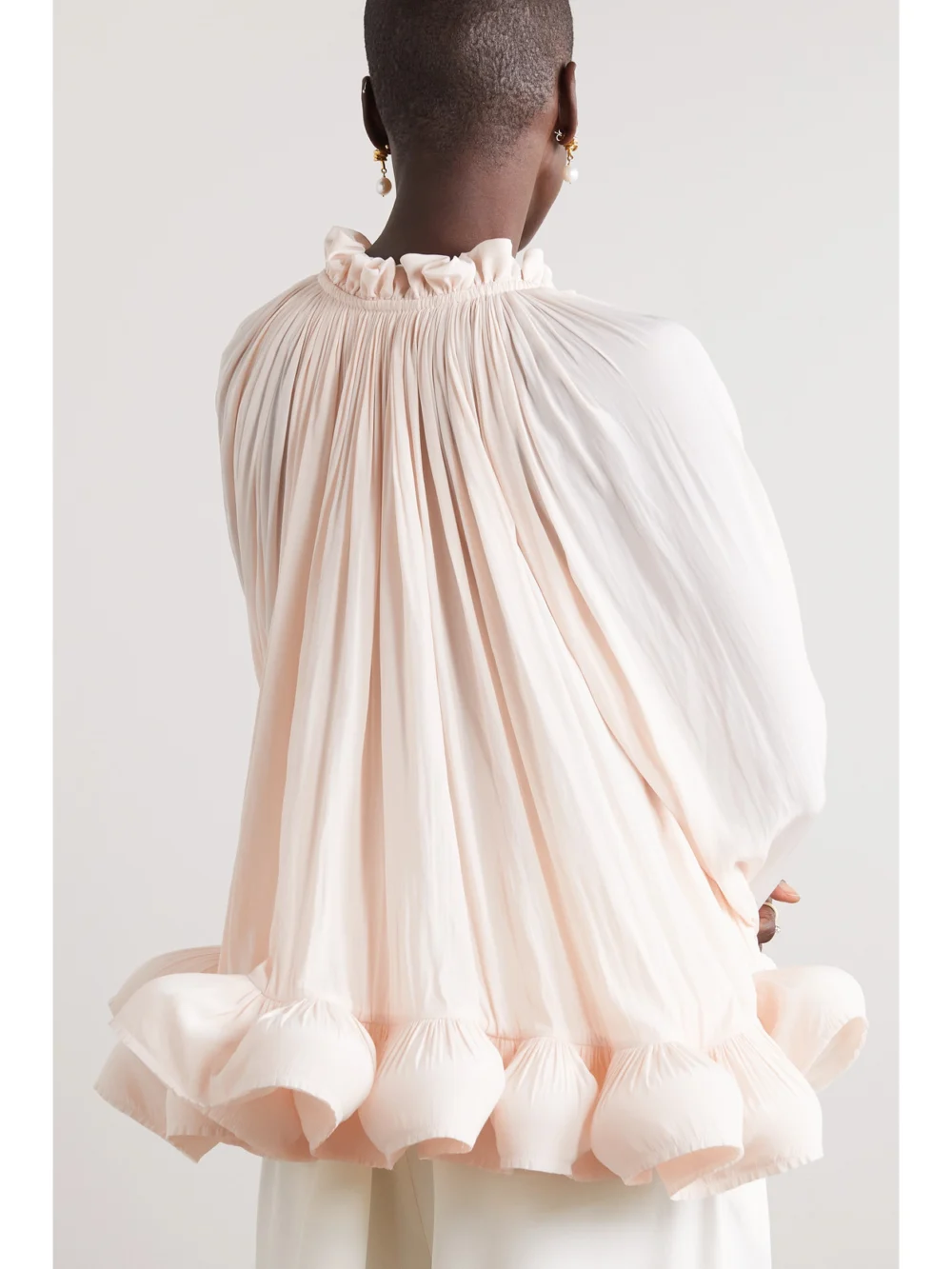 Back view of the Lanvin Ruffled Gathered Charmeuse Blouse