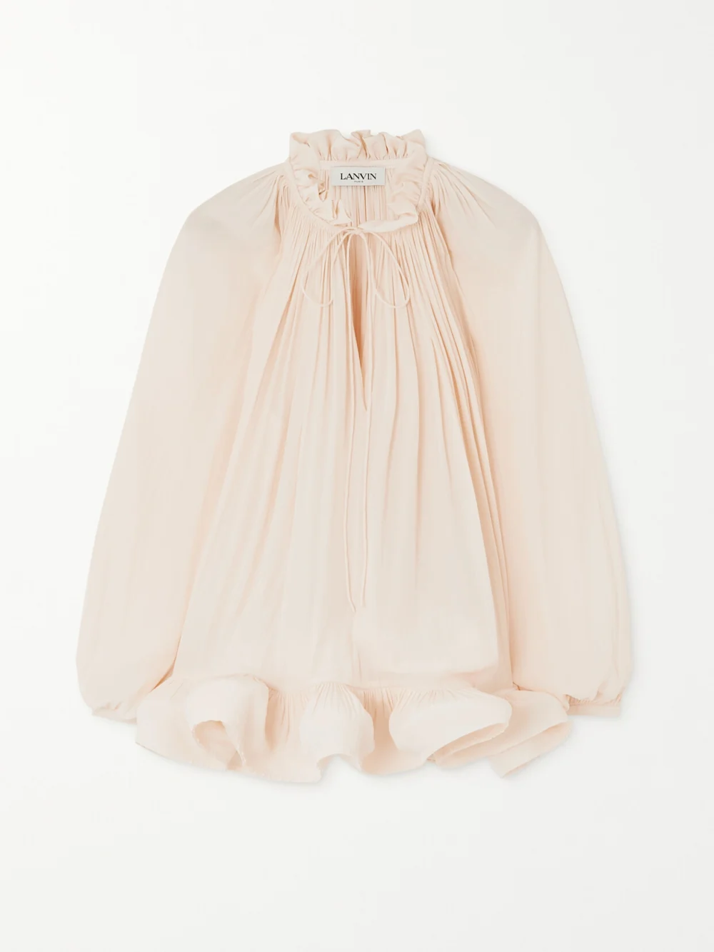 Lanvin Ruffled Gathered Charmeuse Blouse in baby pink