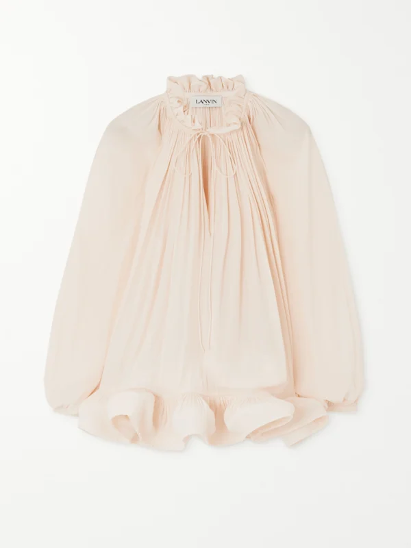 Lanvin Ruffled Gathered Charmeuse Blouse