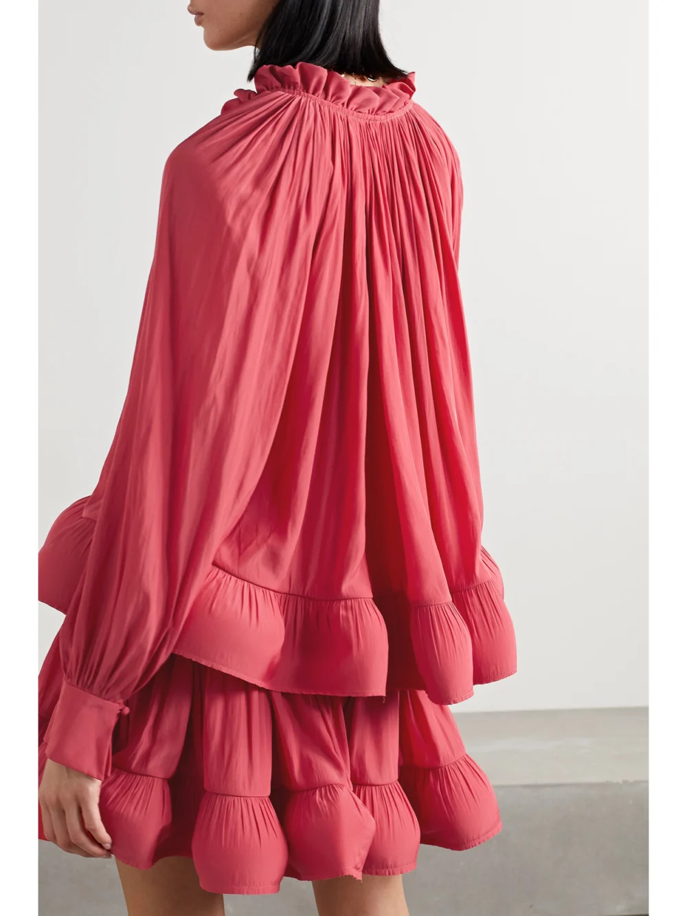 Back view of the Lanvin Ruffled Gathered Charmeuse Blouse