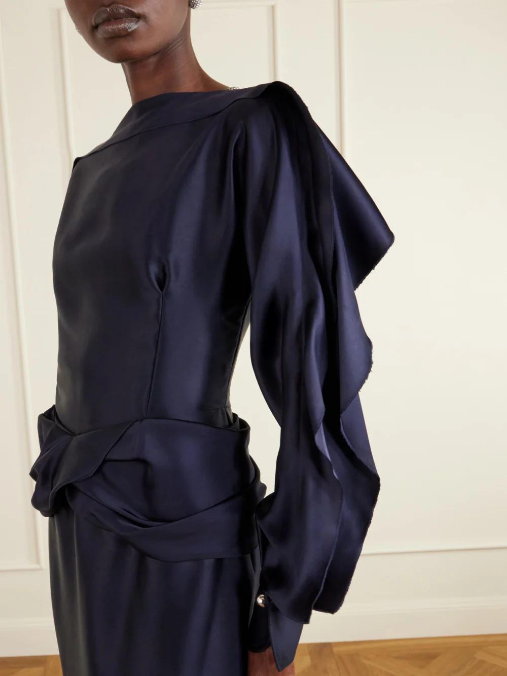 Close-up detail of the Lanvin Ruffled Gathered Satin Gown