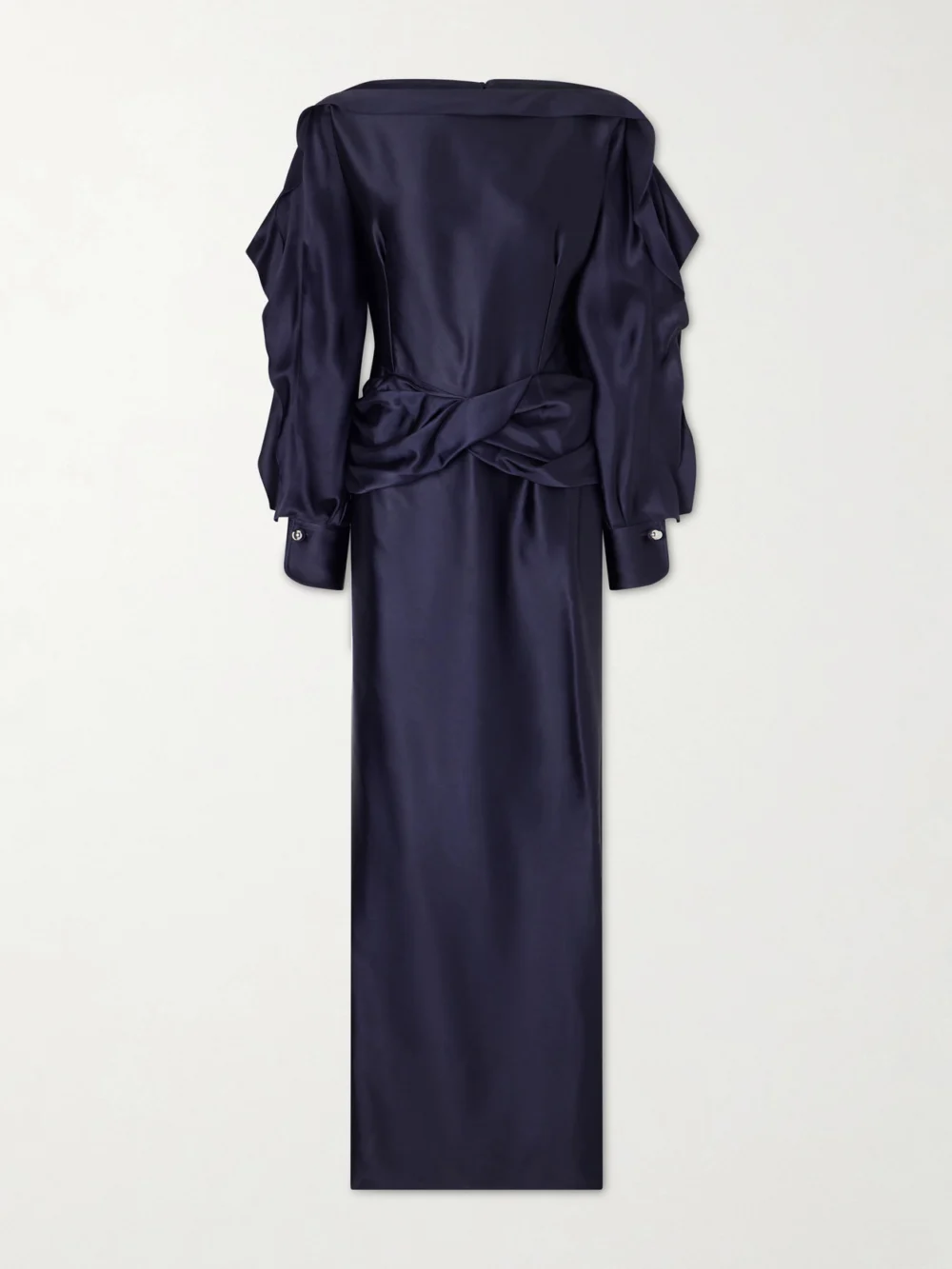 Lanvin Ruffled Gathered Satin Gown in navy