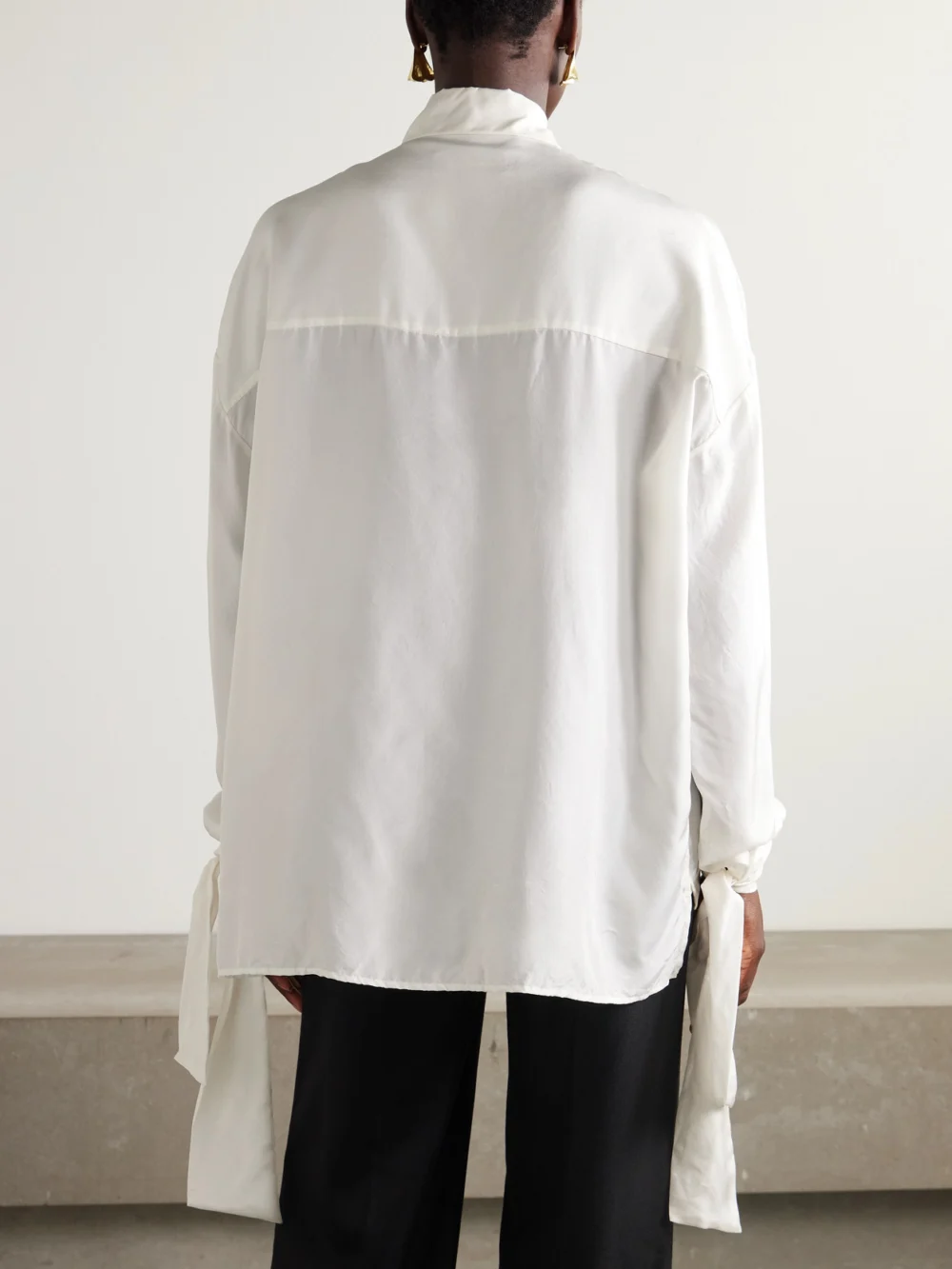Back view of the Lanvin Scarf-detailed Embroidered Silk-twill Shirt