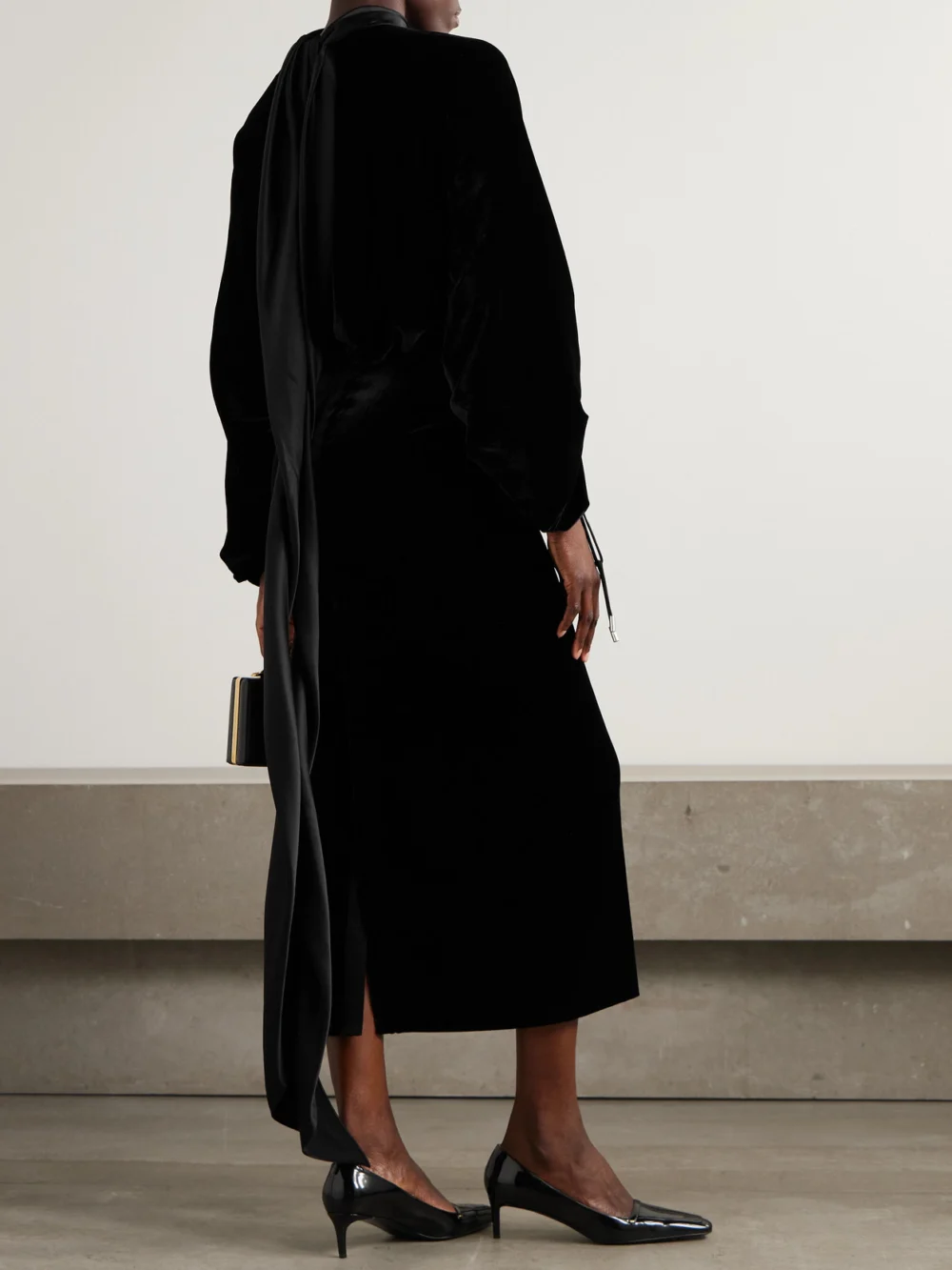 Back view of the Lanvin Scarf-detailed Satin-trimmed Velvet Midi Dress