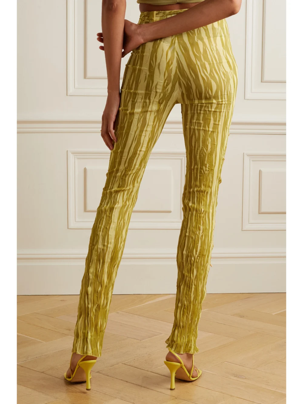 Back view of the Lapointe Belted Printed Plissé-georgette Slim-leg Pants